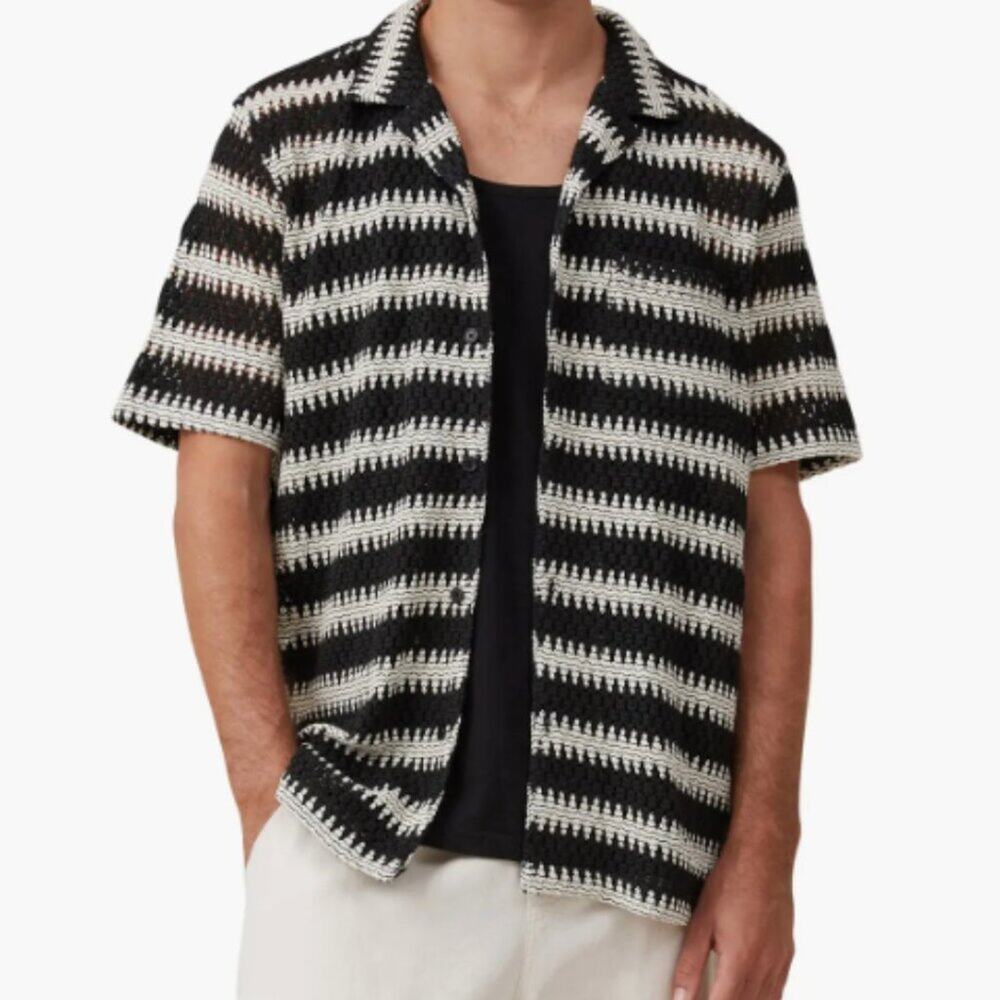 Cotton On Cabana Short Sleeve Cotton Button-Up Shirt Size Large